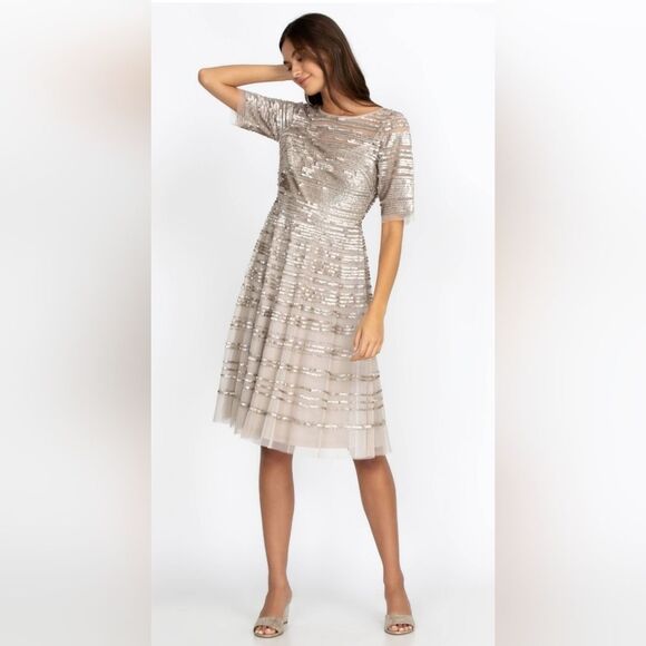 Johnny Was Champagne Beaded Mesh Dress Sz 8 NWT - Picture 2 of 13